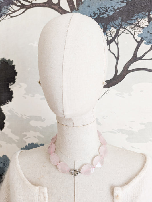 Collier de grandes perles de Quartz Rose
