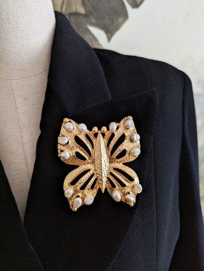 Grande broche papillon perles