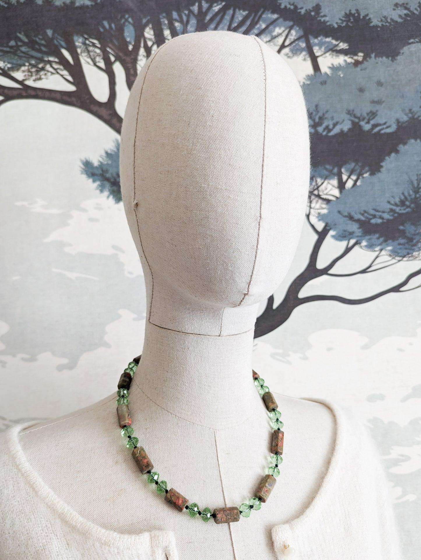 Collier Unakite et verre