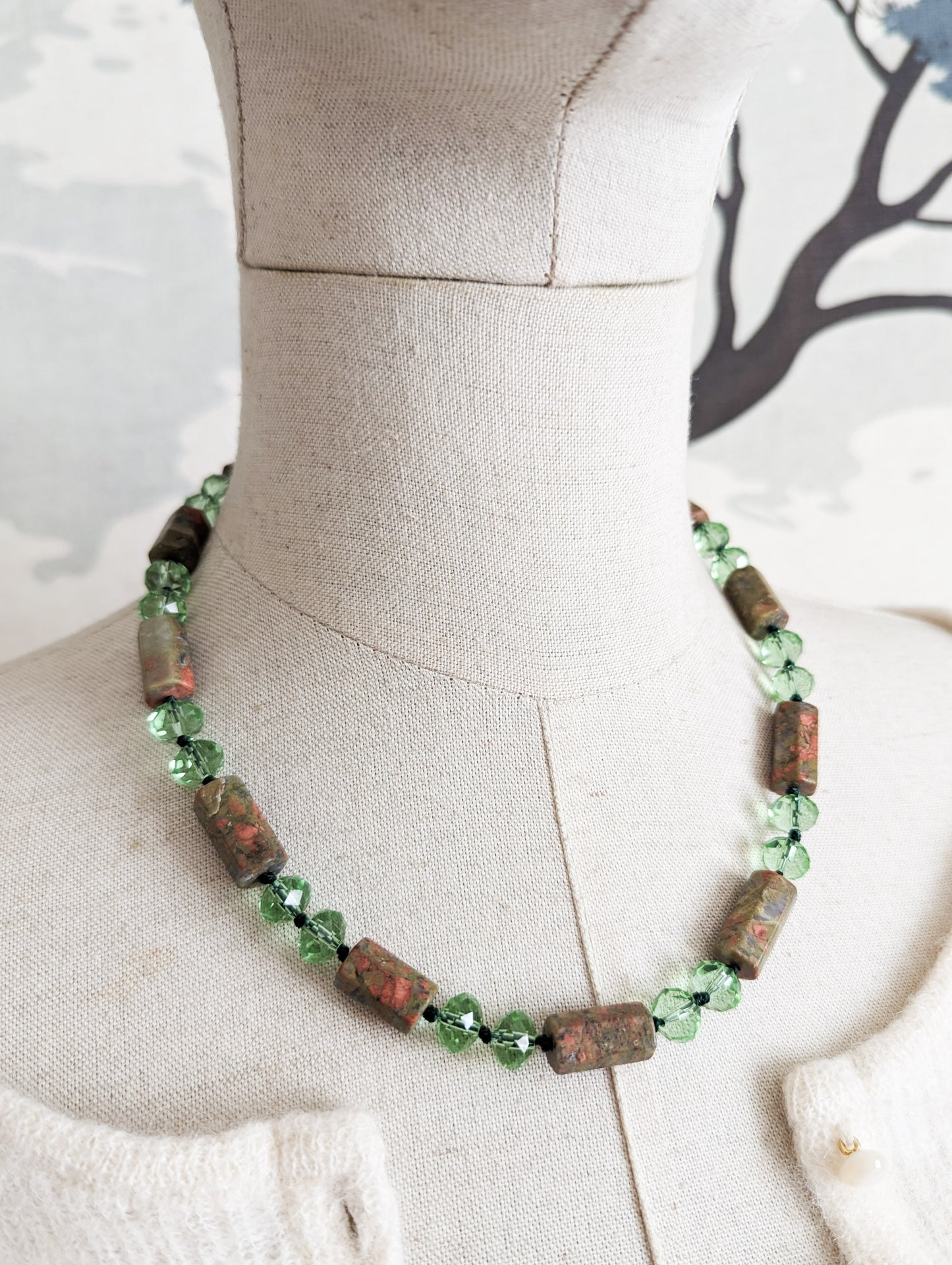 Collier Unakite et verre