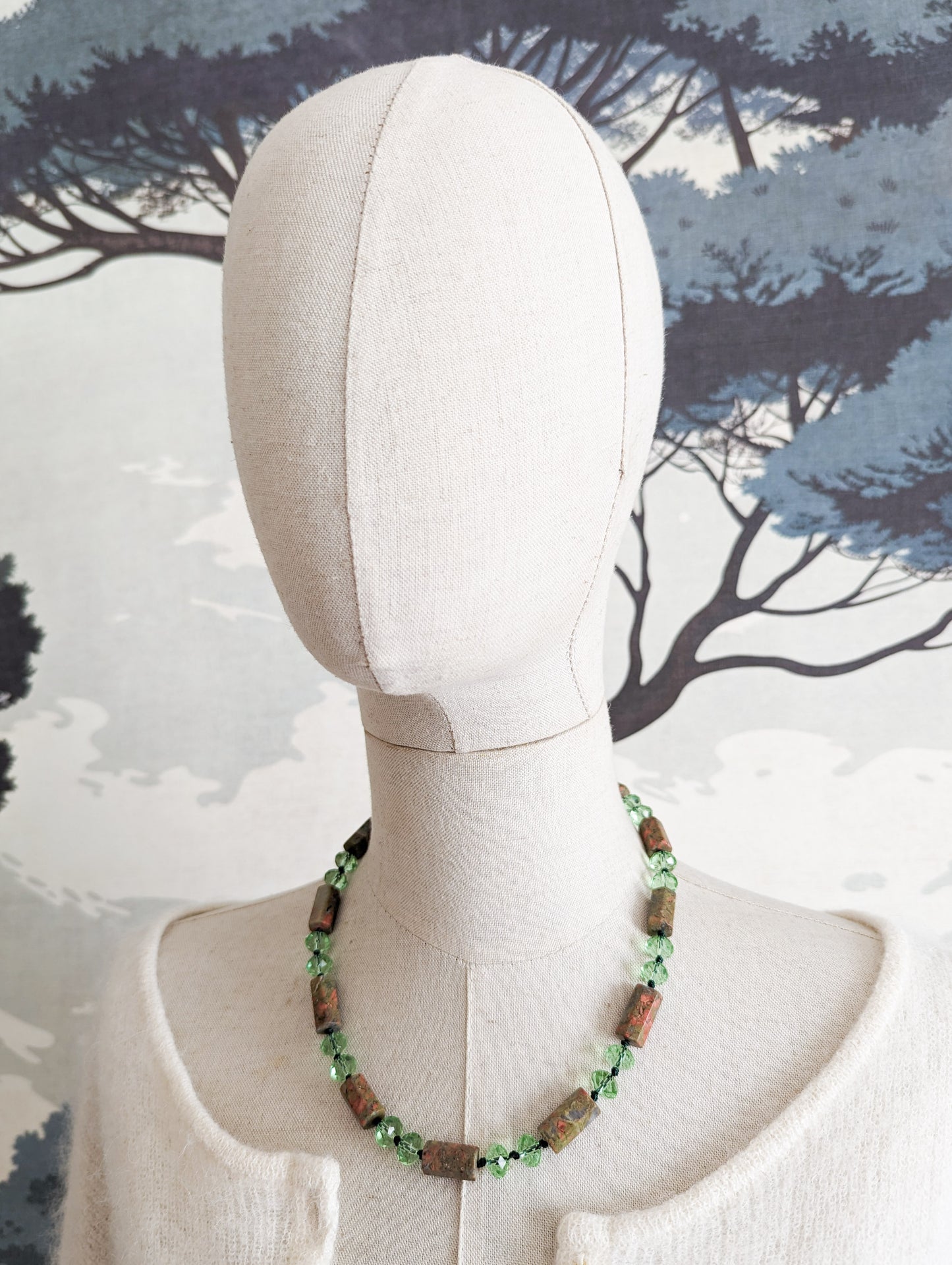 Collier Unakite et verre