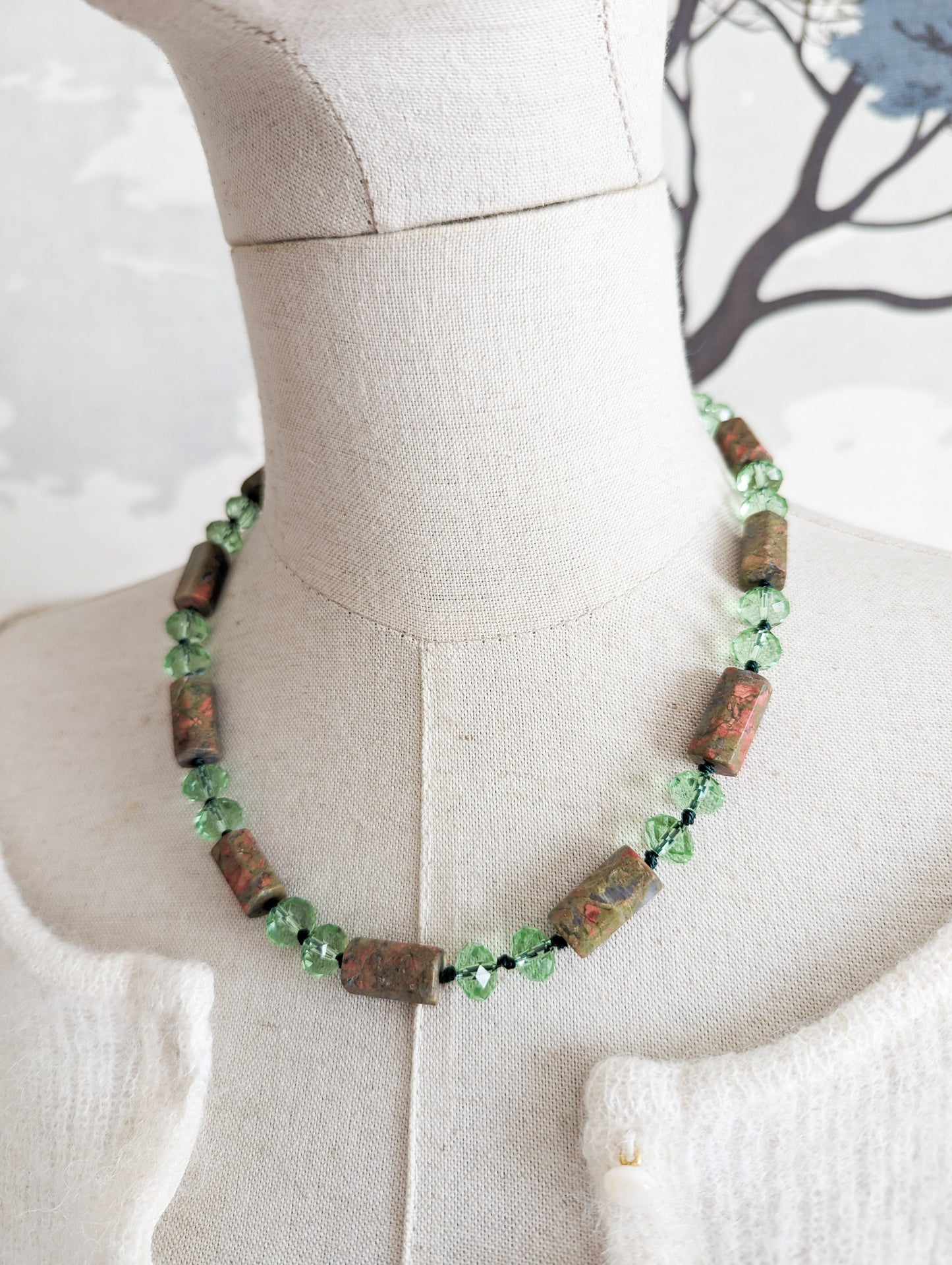 Collier Unakite et verre