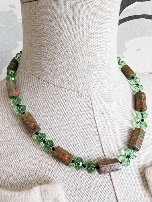 Collier Unakite et verre