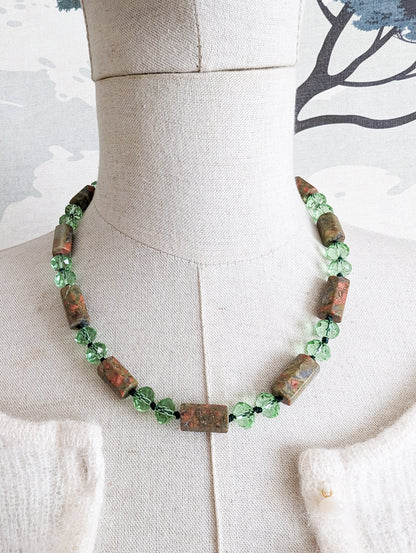 Collier Unakite et verre