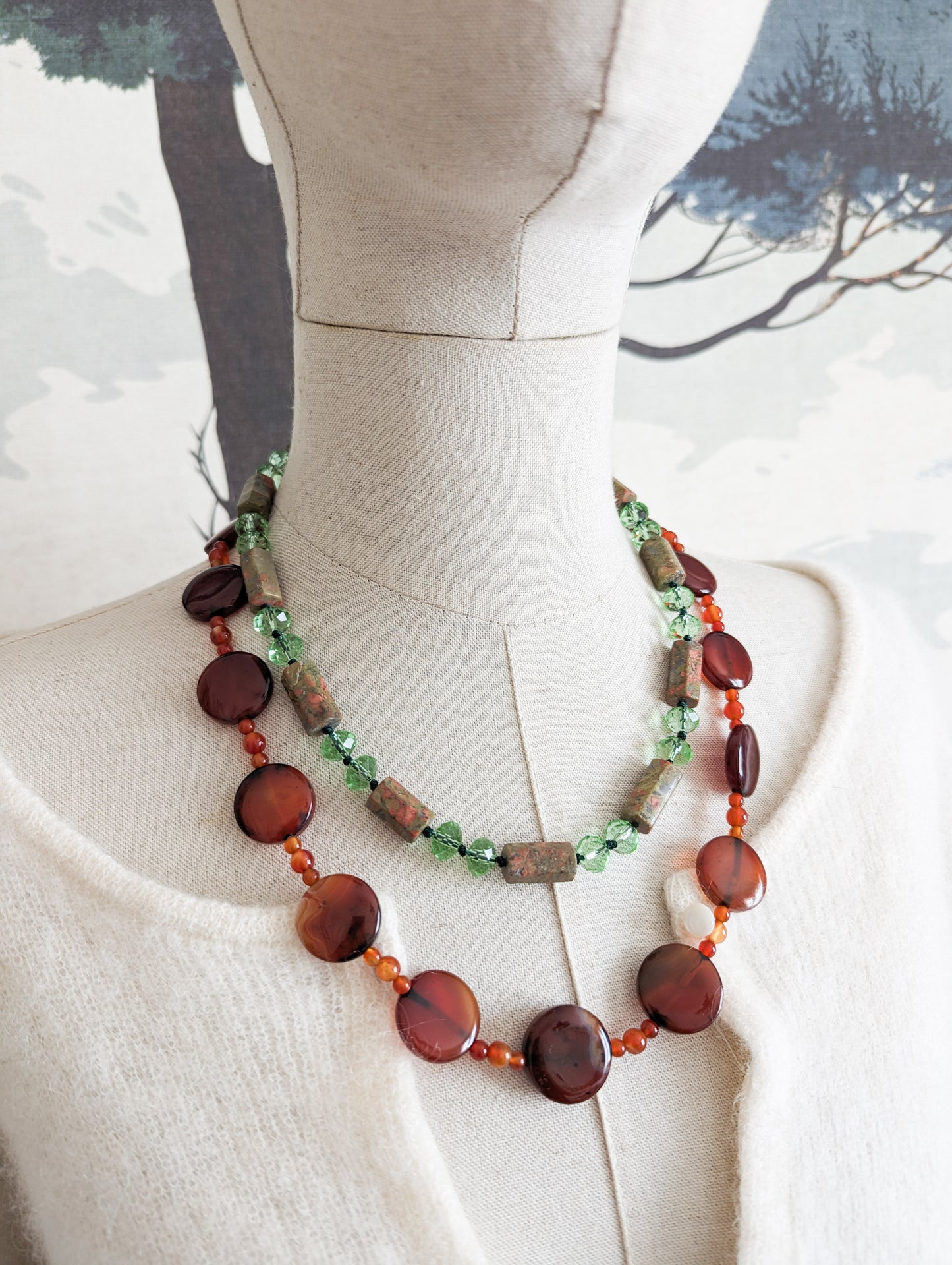 Collier Unakite et verre