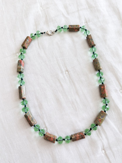 Collier Unakite et verre