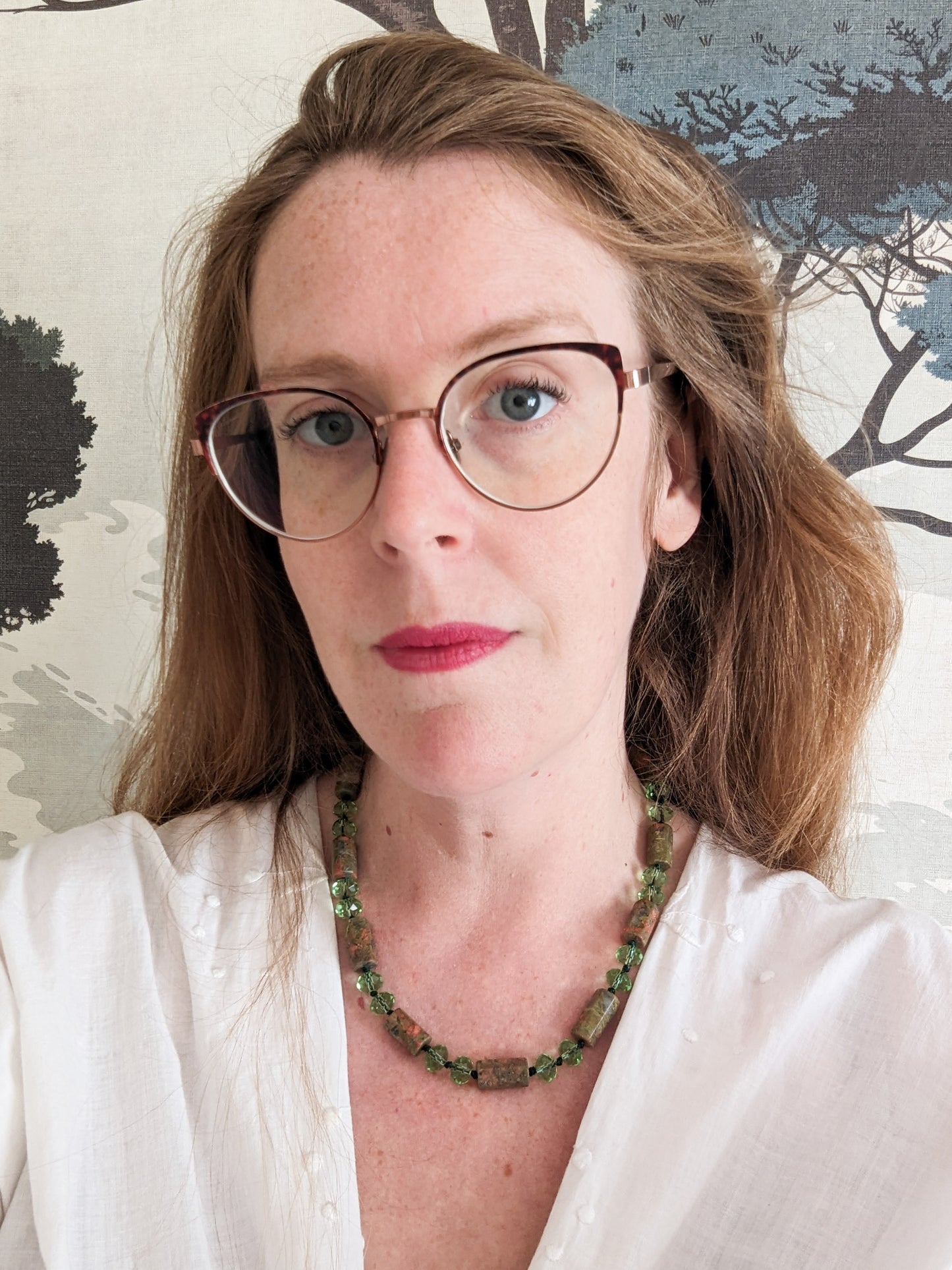 Collier Unakite et verre