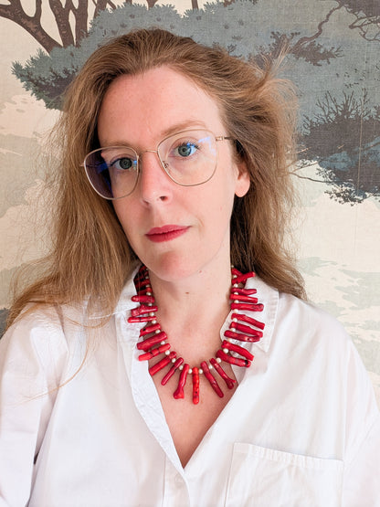 Collier corail bambou et perles