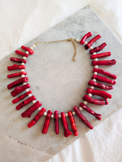 Collier corail bambou et perles