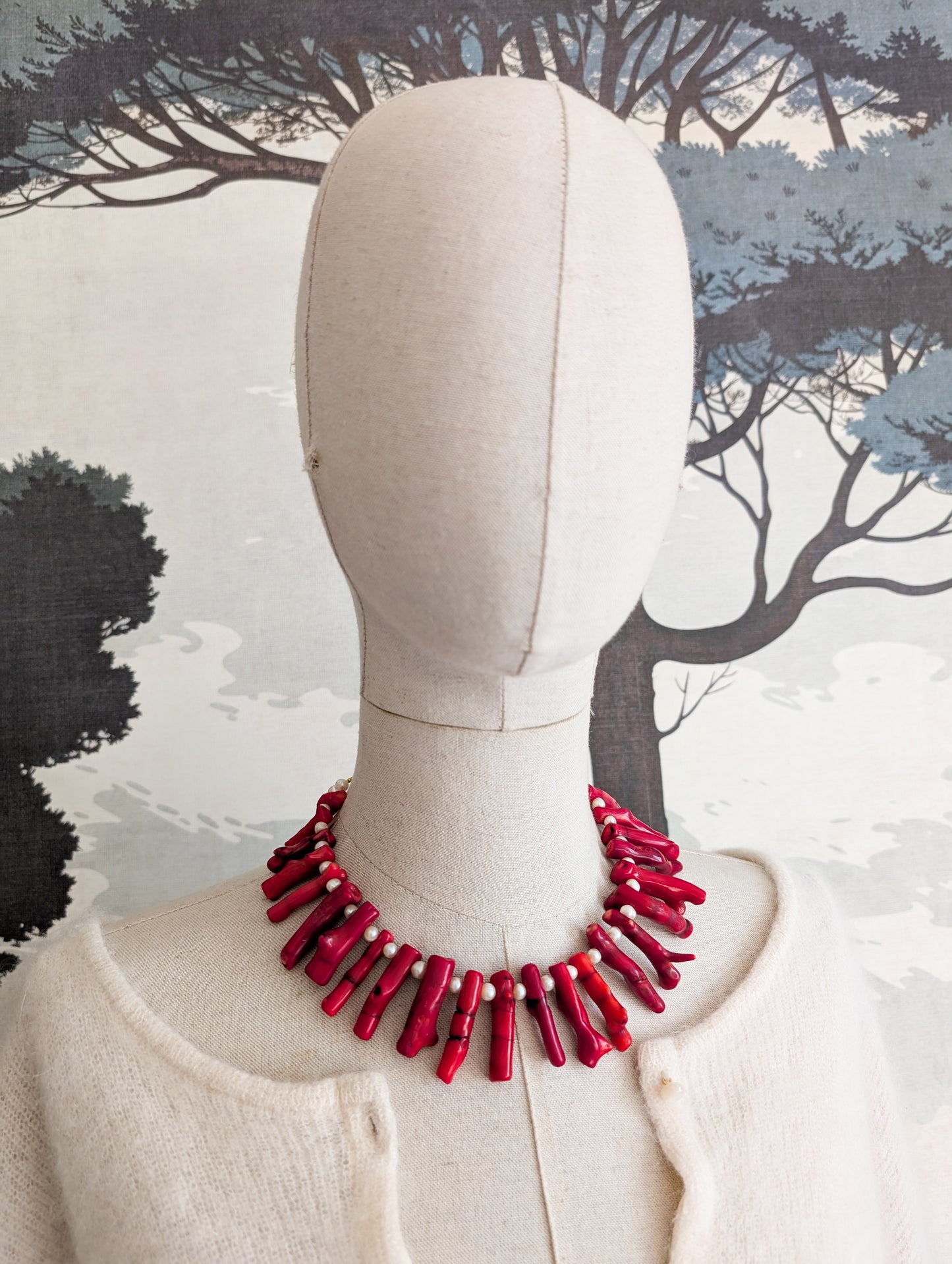 Collier corail bambou et perles