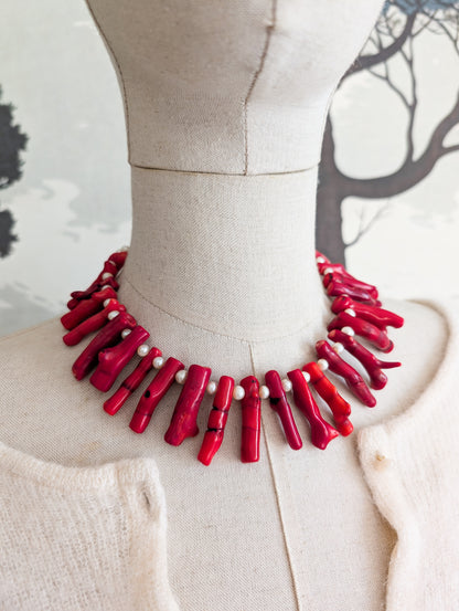 Collier corail bambou et perles