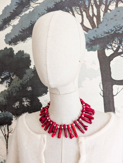 Collier corail bambou et perles