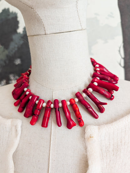 Collier corail bambou et perles