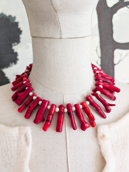 Collier corail bambou et perles