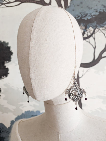 Grandes boucles Art Nouveau pierres violettes