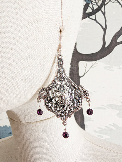 Grandes boucles Art Nouveau pierres violettes
