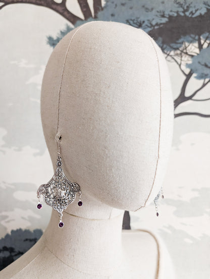 Grandes boucles Art Nouveau pierres violettes