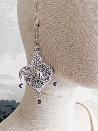 Grandes boucles Art Nouveau pierres violettes