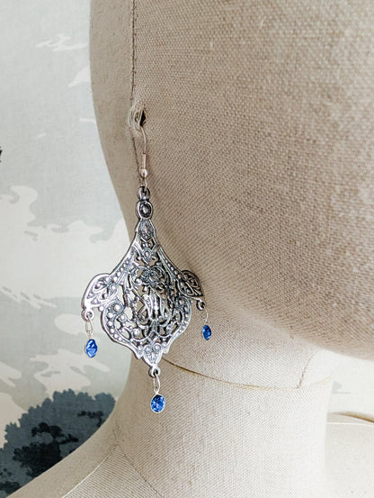 Grandes boucles Art Nouveau pierres bleues