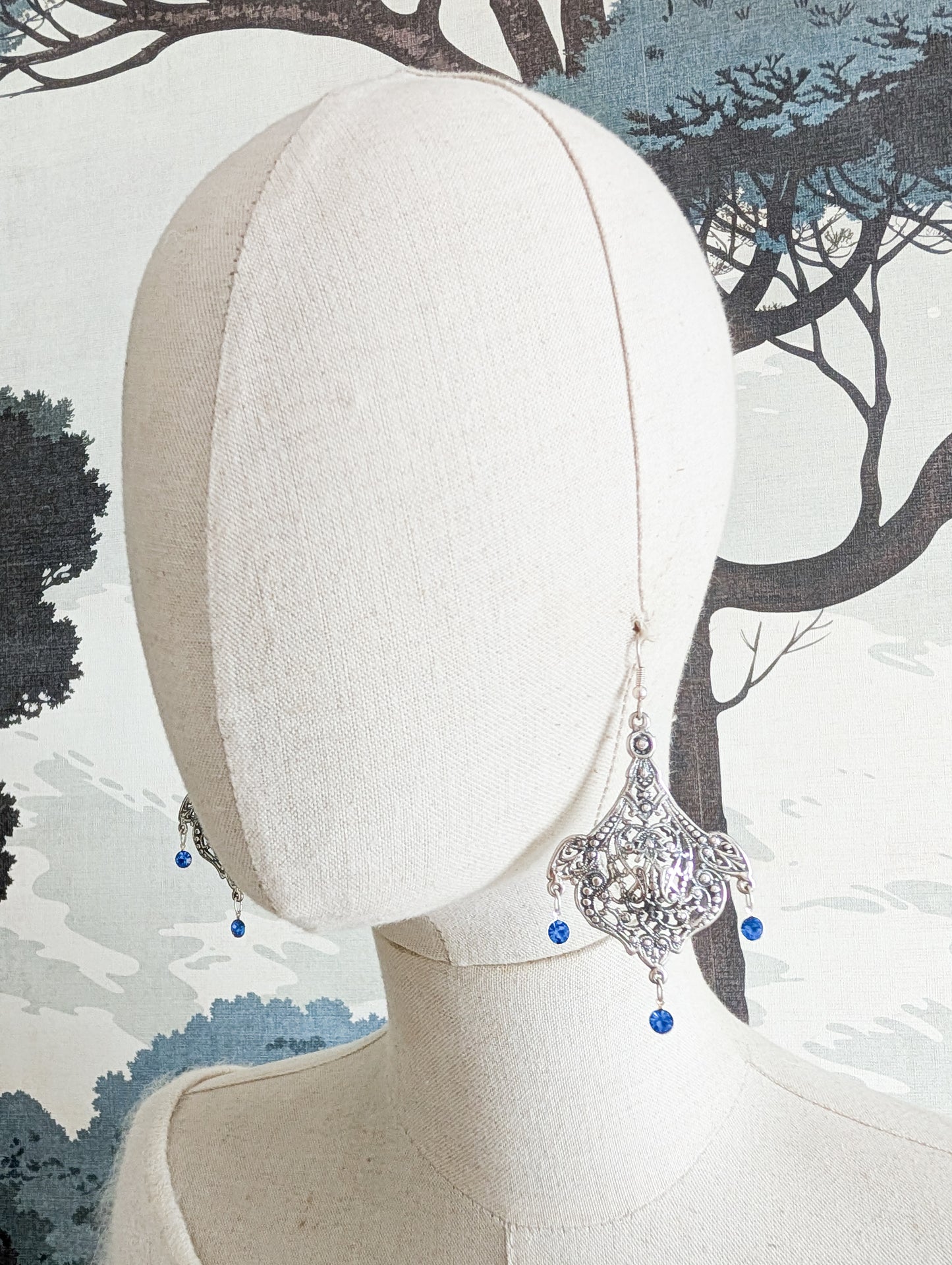 Grandes boucles Art Nouveau pierres bleues