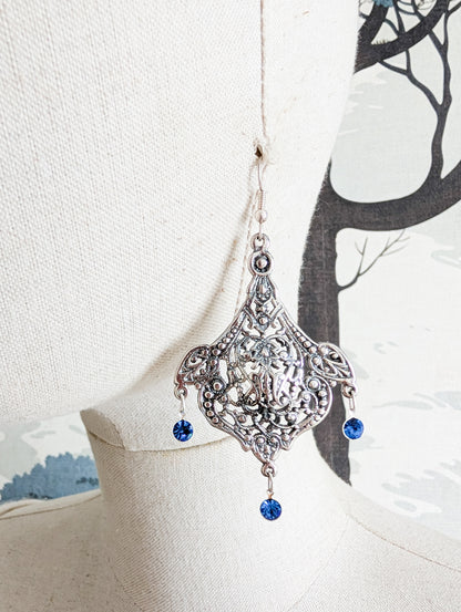 Grandes boucles Art Nouveau pierres bleues
