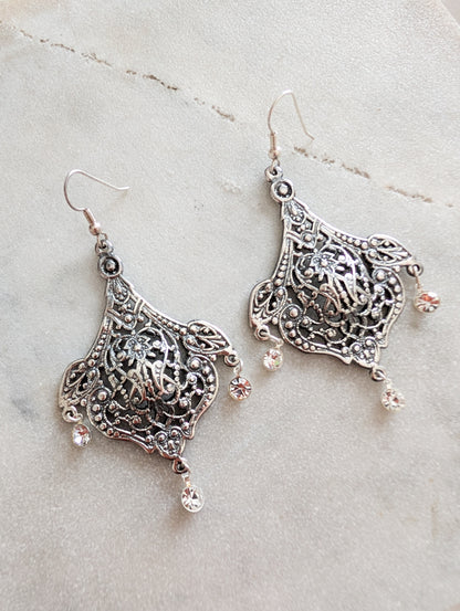 Grandes boucles Art Nouveau pierres blanches