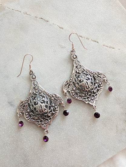 Grandes boucles Art Nouveau pierres violettes