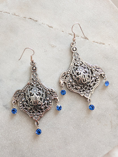 Grandes boucles Art Nouveau pierres bleues