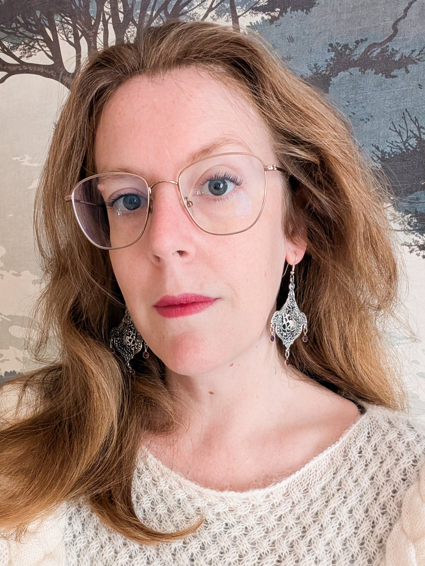 Grandes boucles Art Nouveau pierres blanches