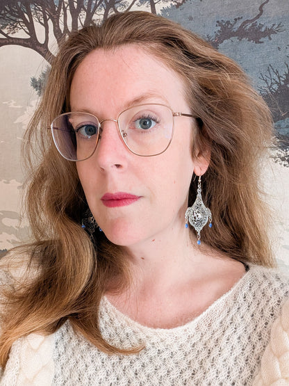 Grandes boucles Art Nouveau pierres bleues