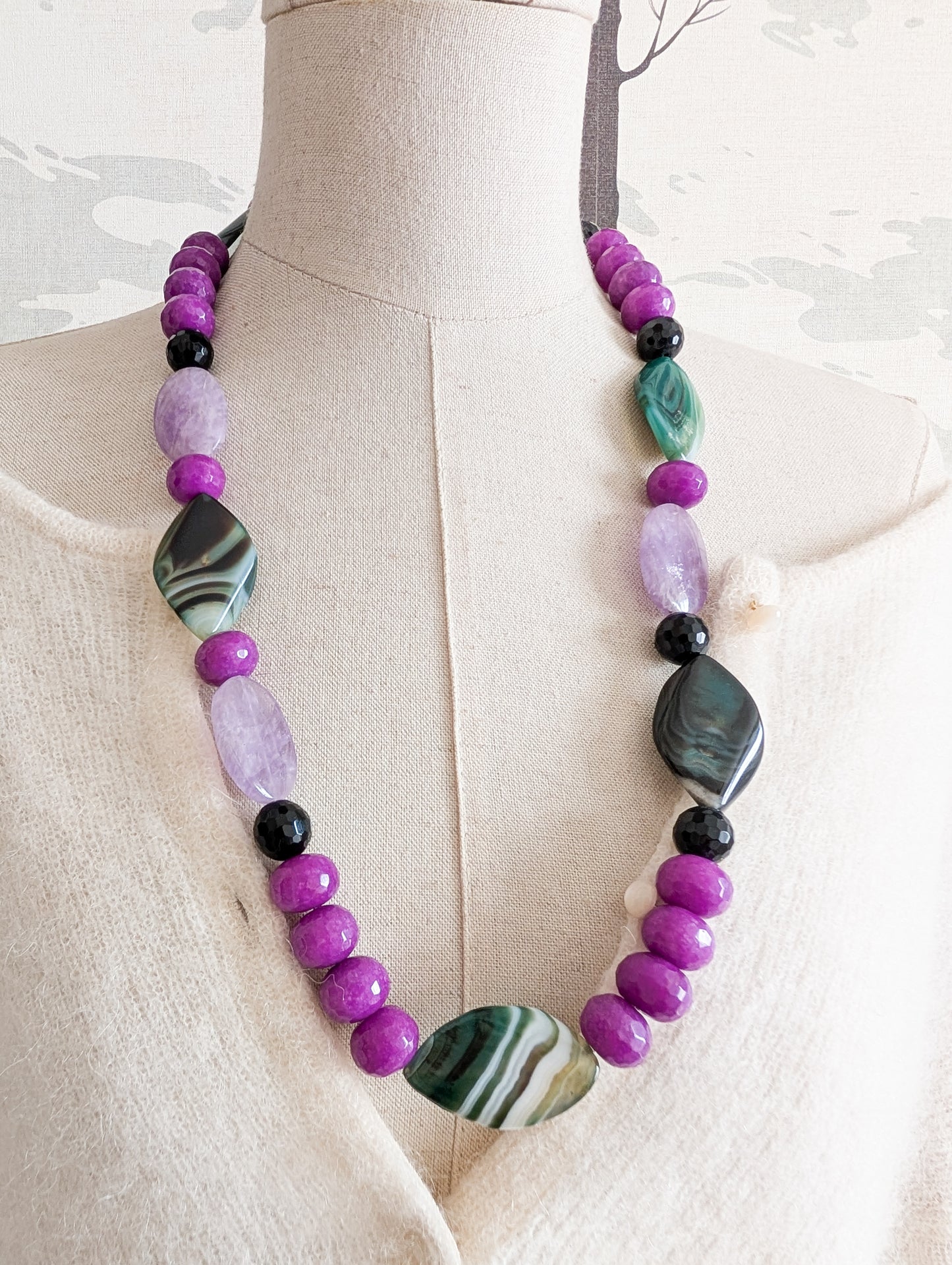 Collier verre et agates