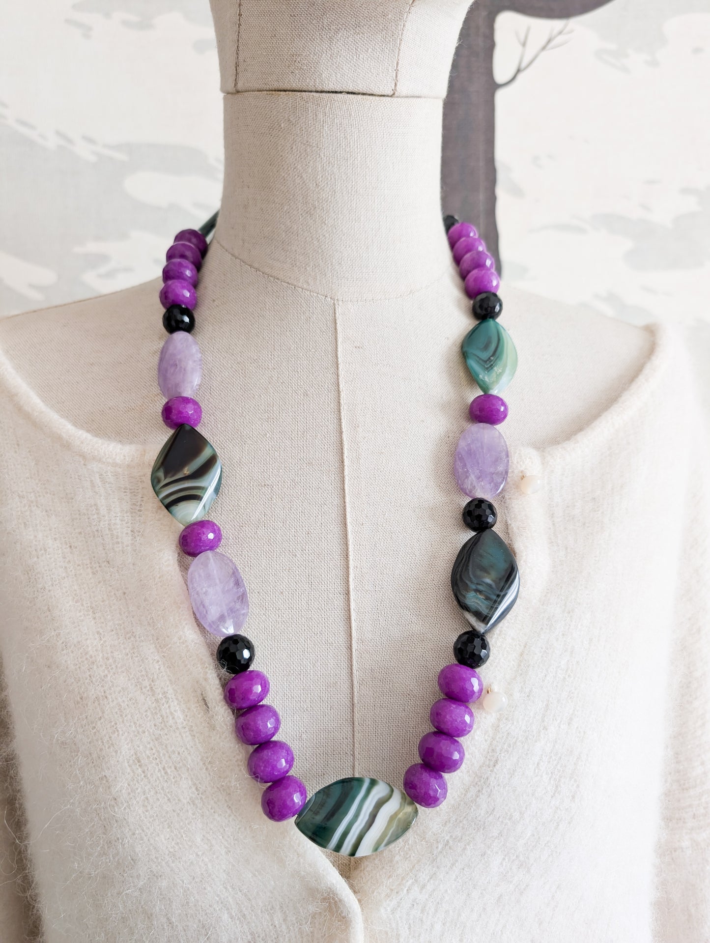 Collier verre et agates