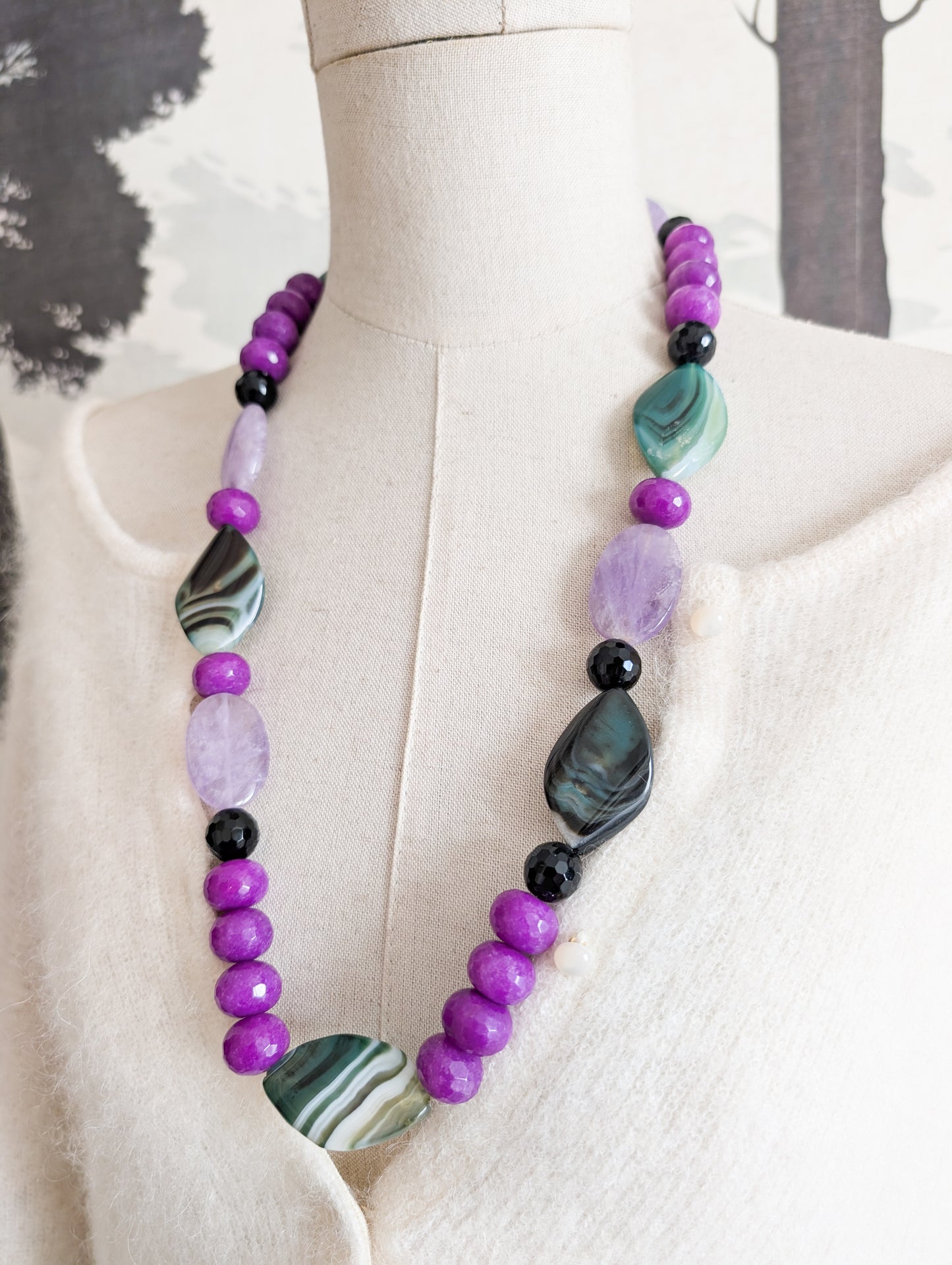 Collier verre et agates