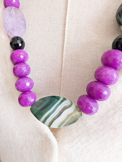 Collier verre et agates