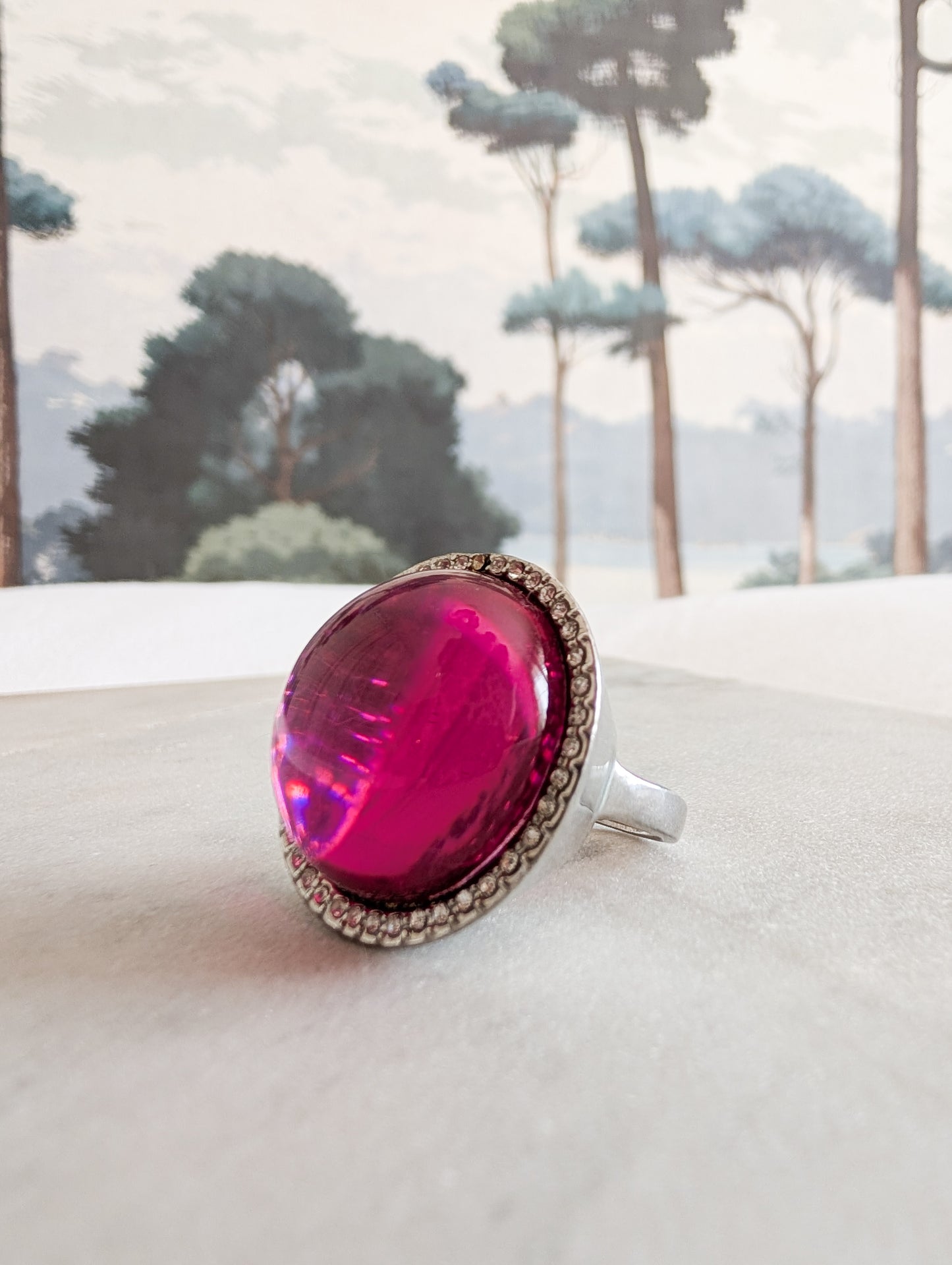 Bague Cocktail résine rose taille 59