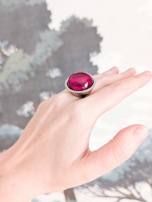 Bague Cocktail résine rose taille 59