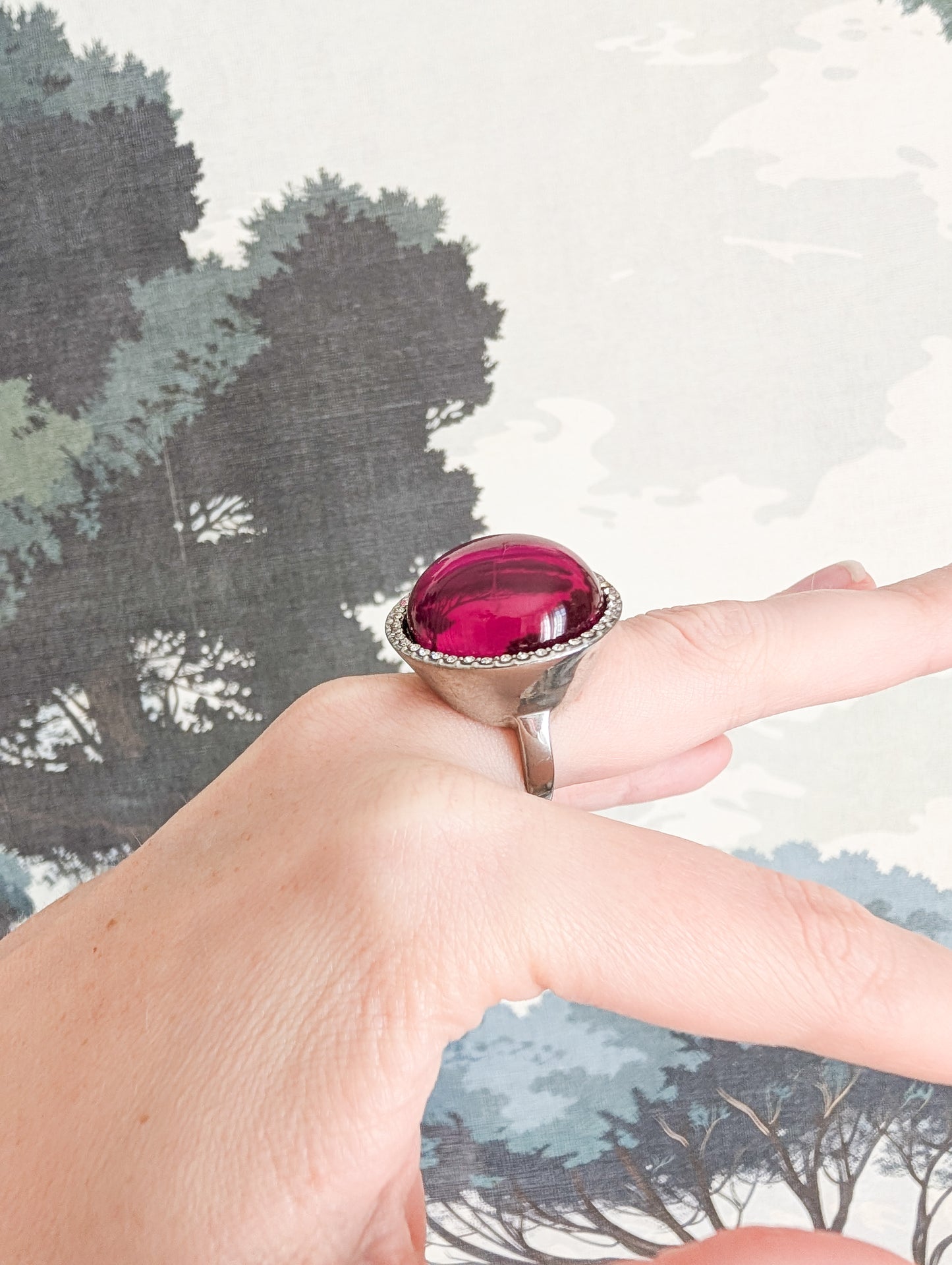 Bague Cocktail résine rose taille 59