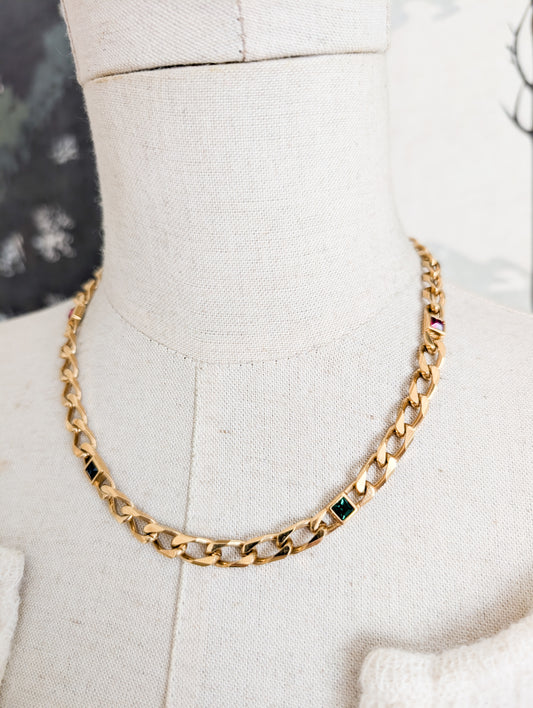 Collier gourmette pierres colorées