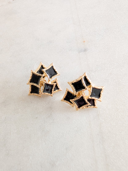 Boucles oreilles percées or et noir