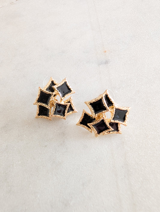 Boucles oreilles percées or et noir