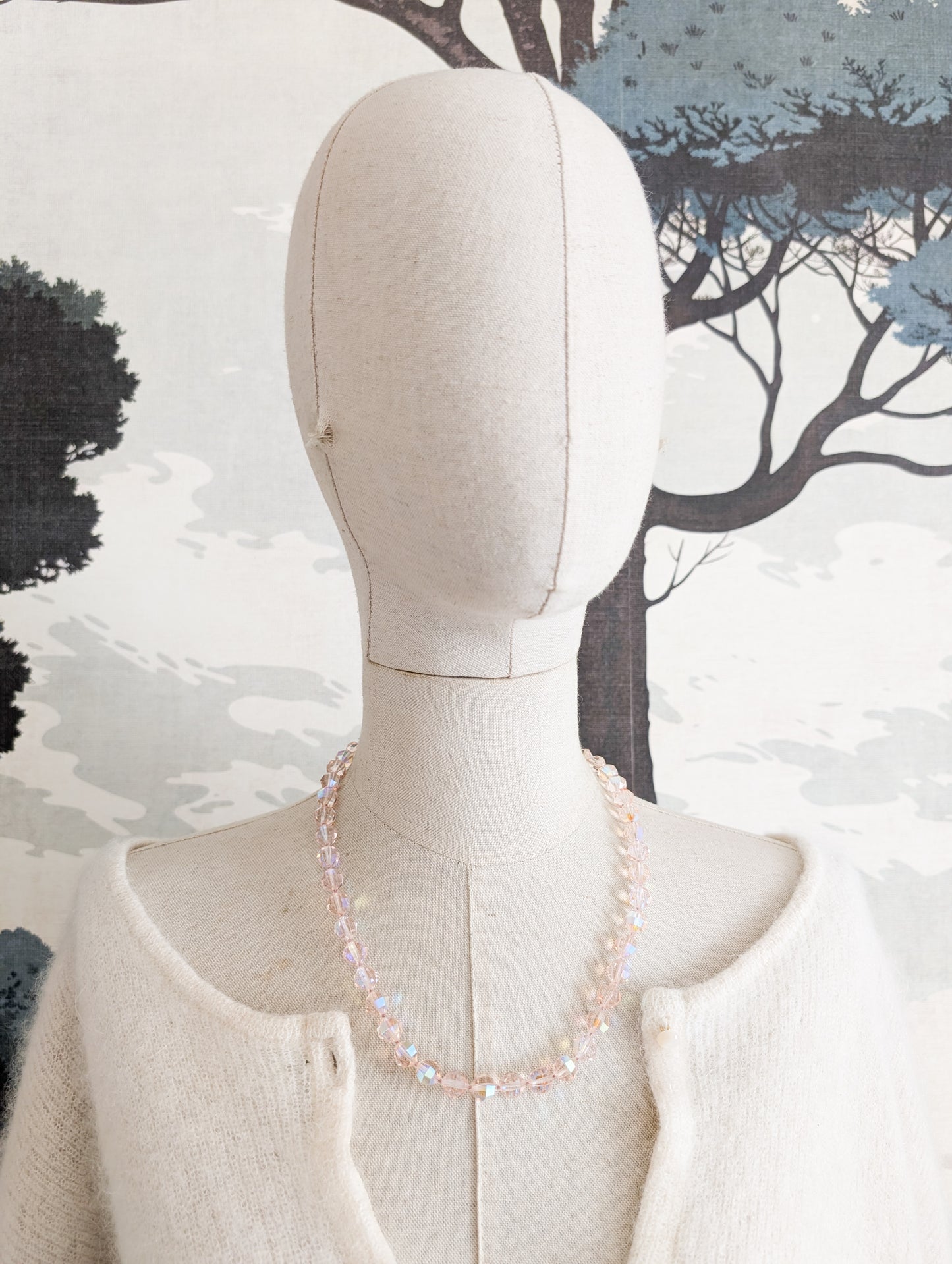Collier américain en cristal rose 50's