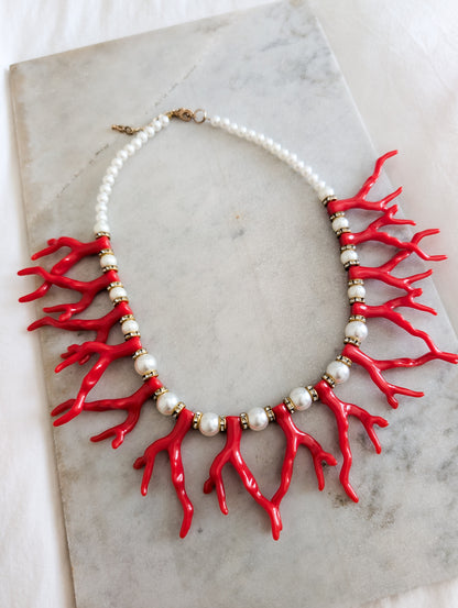 Collier façon corail et perles 90's