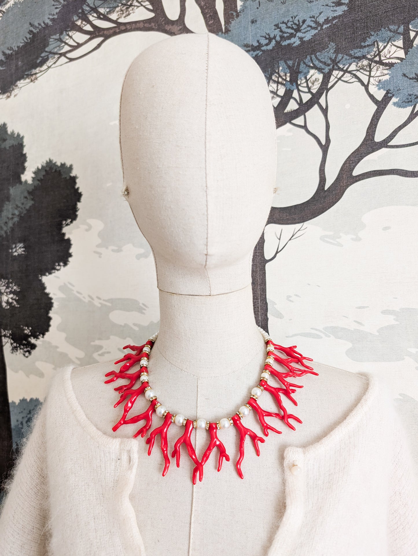 Collier façon corail et perles 90's