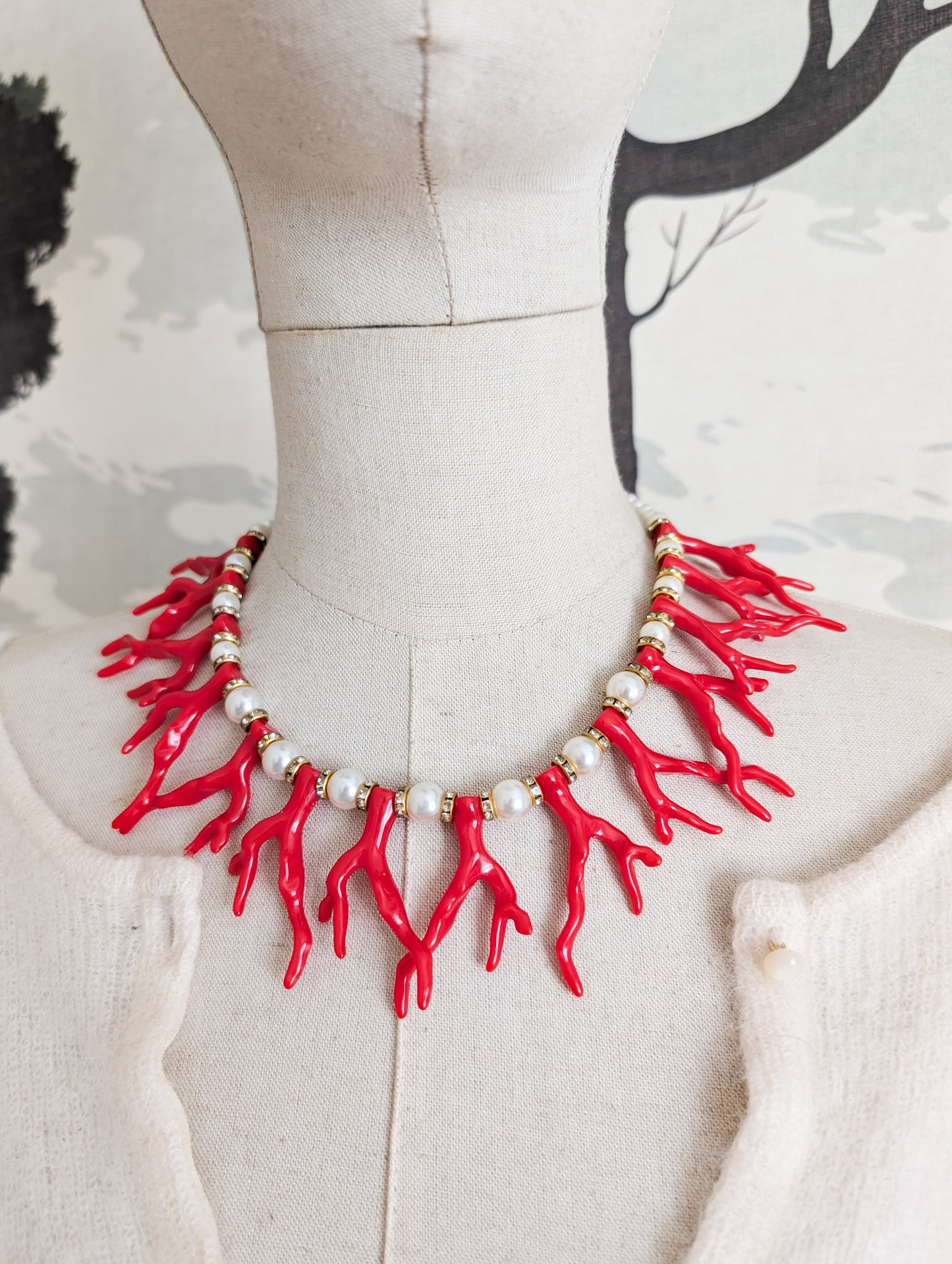 Collier façon corail et perles 90's