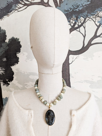 Collier en Béryl et pendentif Labradorite