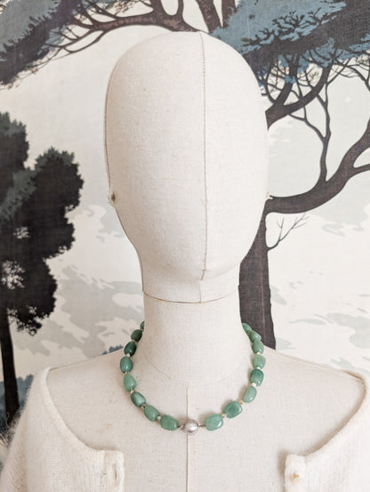 Collier en Jadéite, fermoir en argent