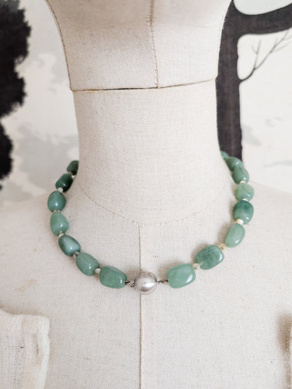 Collier en Jadéite, fermoir en argent