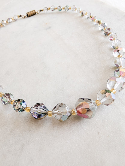 Collier cristal facetté effet Aurore Boréale