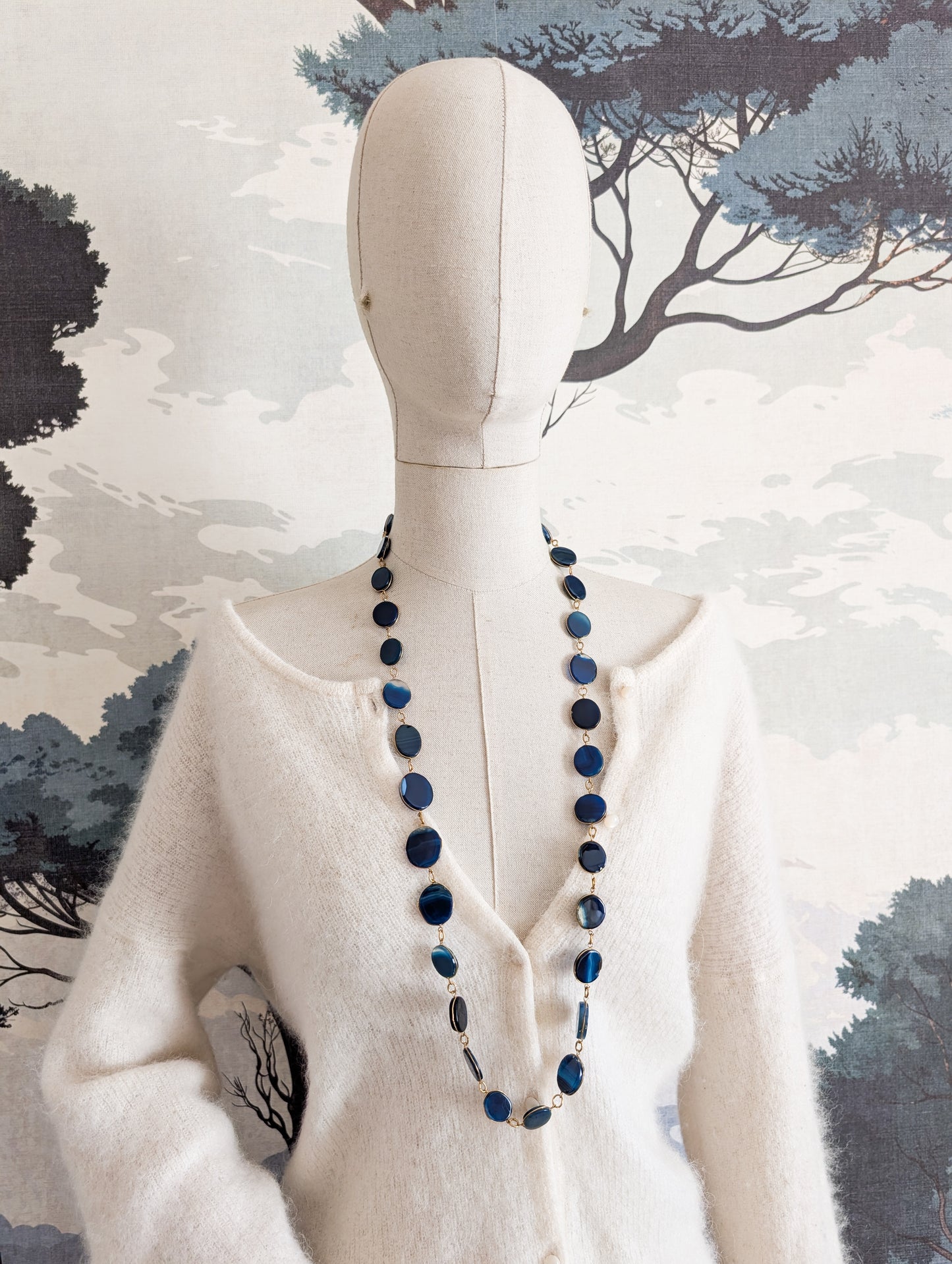 Sautoir en Agates bleues