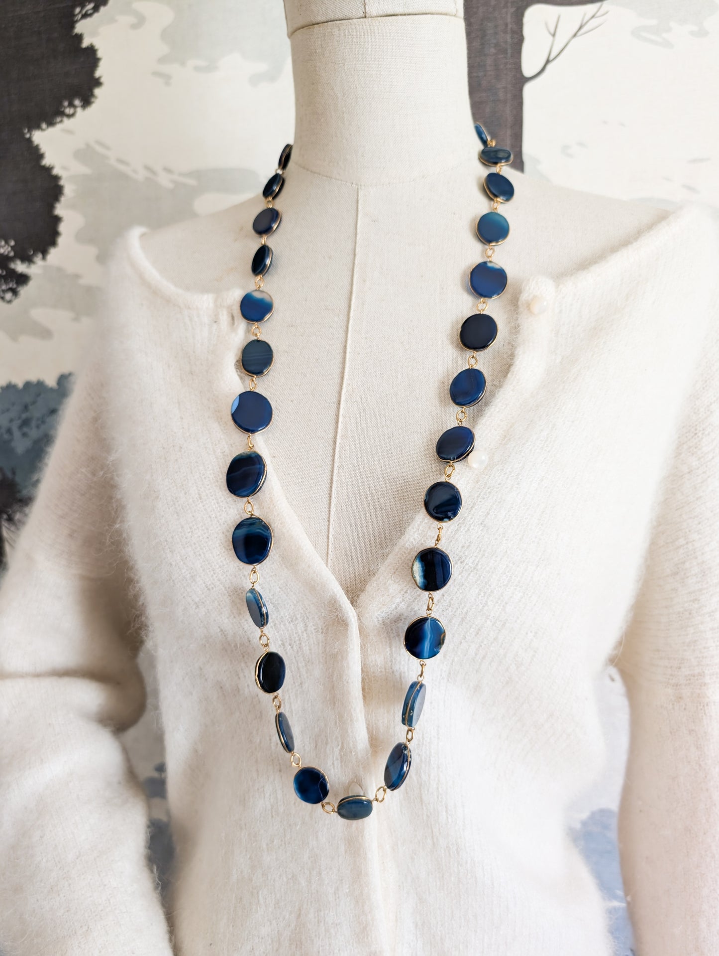 Sautoir en Agates bleues